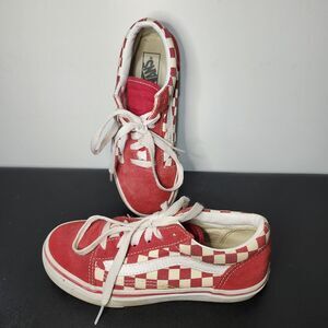 Vans Old Skool Youth 2.5 Red White Checkered Skate Sneakers Classic Unisex
